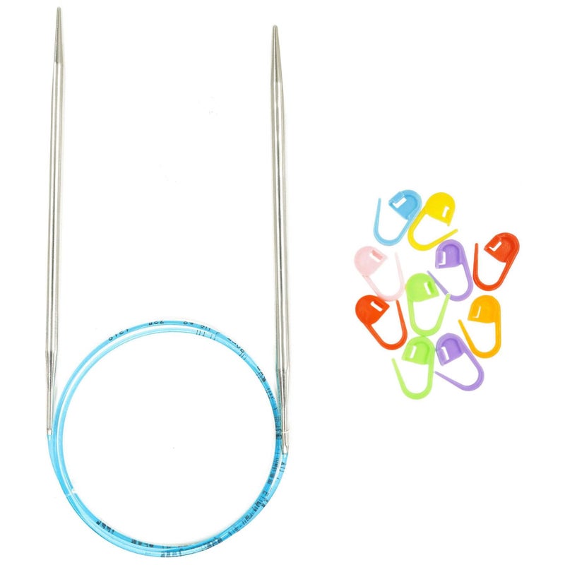 addi Rocket Lace Turbo 32 inch (80cm) US 1 (2.5mm) Circular Knitting Needle, Slick & Smooth Finish, Long Taper Sharp Tips, Smooth Joins, Blue Cord with 10 Colorful Stitch Markers - Image 1